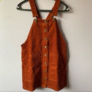 brunt orange corduroy overall dress